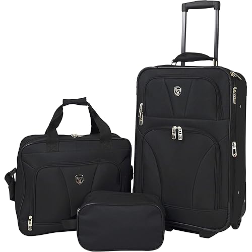 Travelers Club Bowman 3-Piece Expandable Luggage Set, Black, (Dopp/Tote/20)