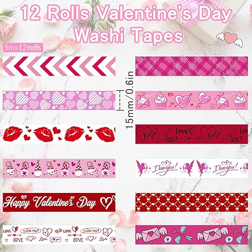 Miniatura 2 de SANNIX 12 rollos de cinta Washi para el día de San Valentín 0591in color rojo y rosa cintas de enmascaramiento de San Valentín decoraciones de