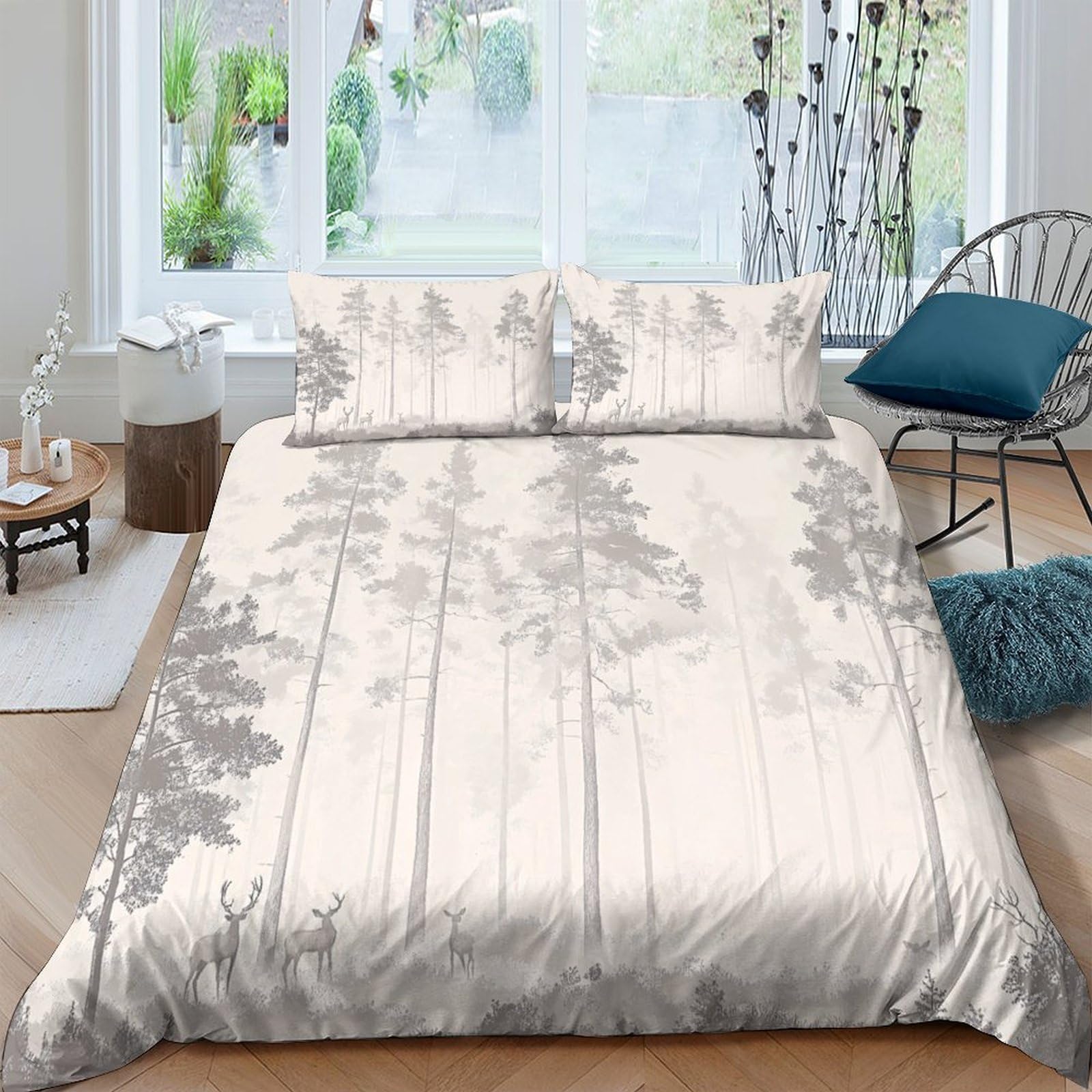 Ctjqhvkz Style-4 3D Printed Forest Mist Fitted Sheet Microfiber Soft Breathable Woodland Trees Bed Sheet For Bedroom Decor Mattress Cover Single（135X200cm）