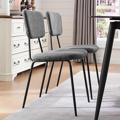 Miniatura 3 de OAKHAM Juego de 2 sillas de comedor Boucle modernas, sillas de comedor tapizadas con respaldo cómodo y patas de metal resistentes para cocina y