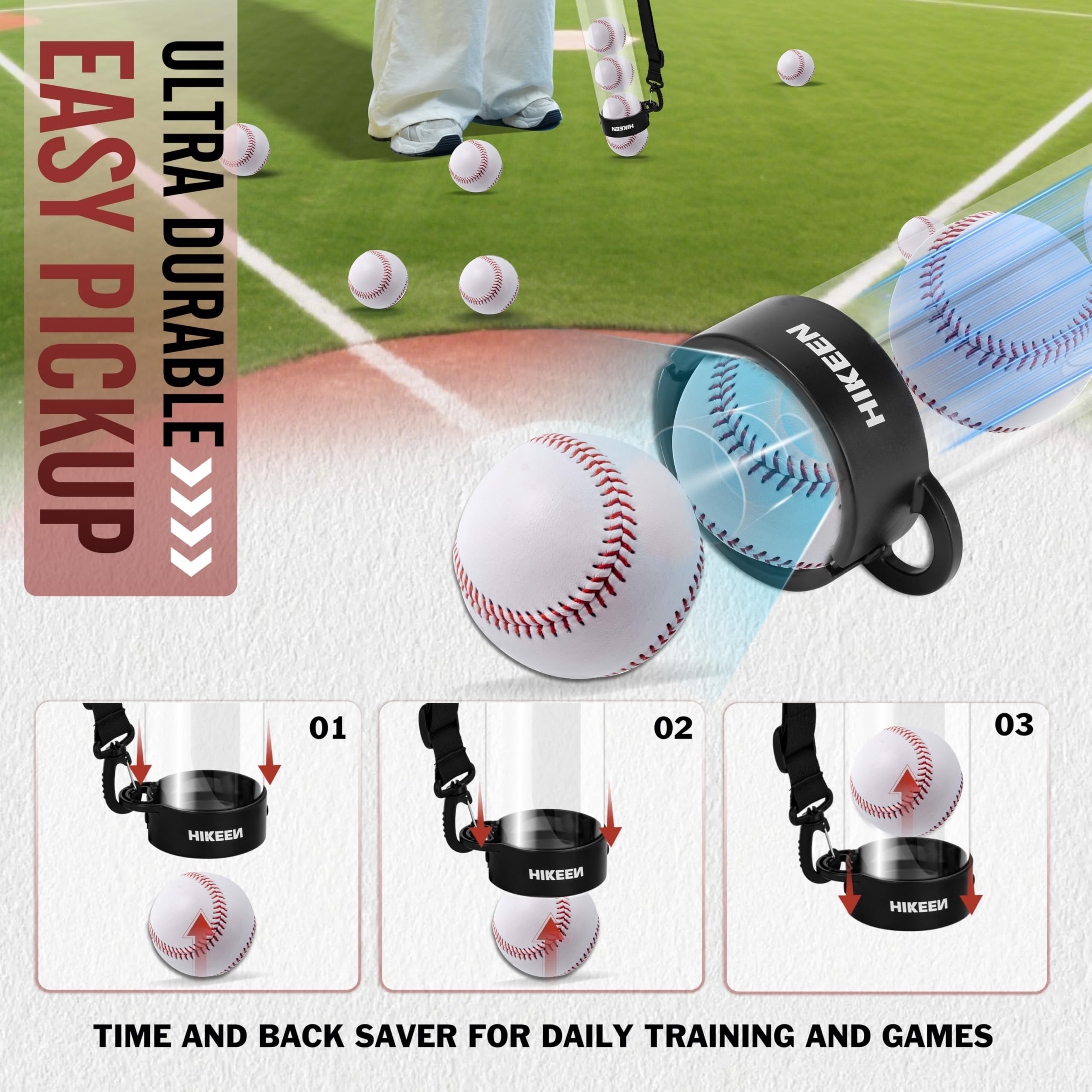 BOOSTEADY Raccogli Baseball Resistente - Contenitore per 10 Baseball, con Spallina - Rapido Raccolto e Riordino - Accessorio per Baseball (Palle Non Incluse)