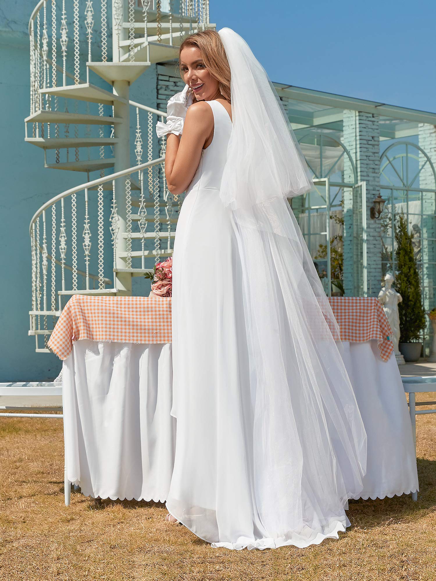 Ever-Pretty Robe de Mariée Grande Taille pour Mariage Femme Longue Asymétrique sans Manches Cérémonie 09983-EH