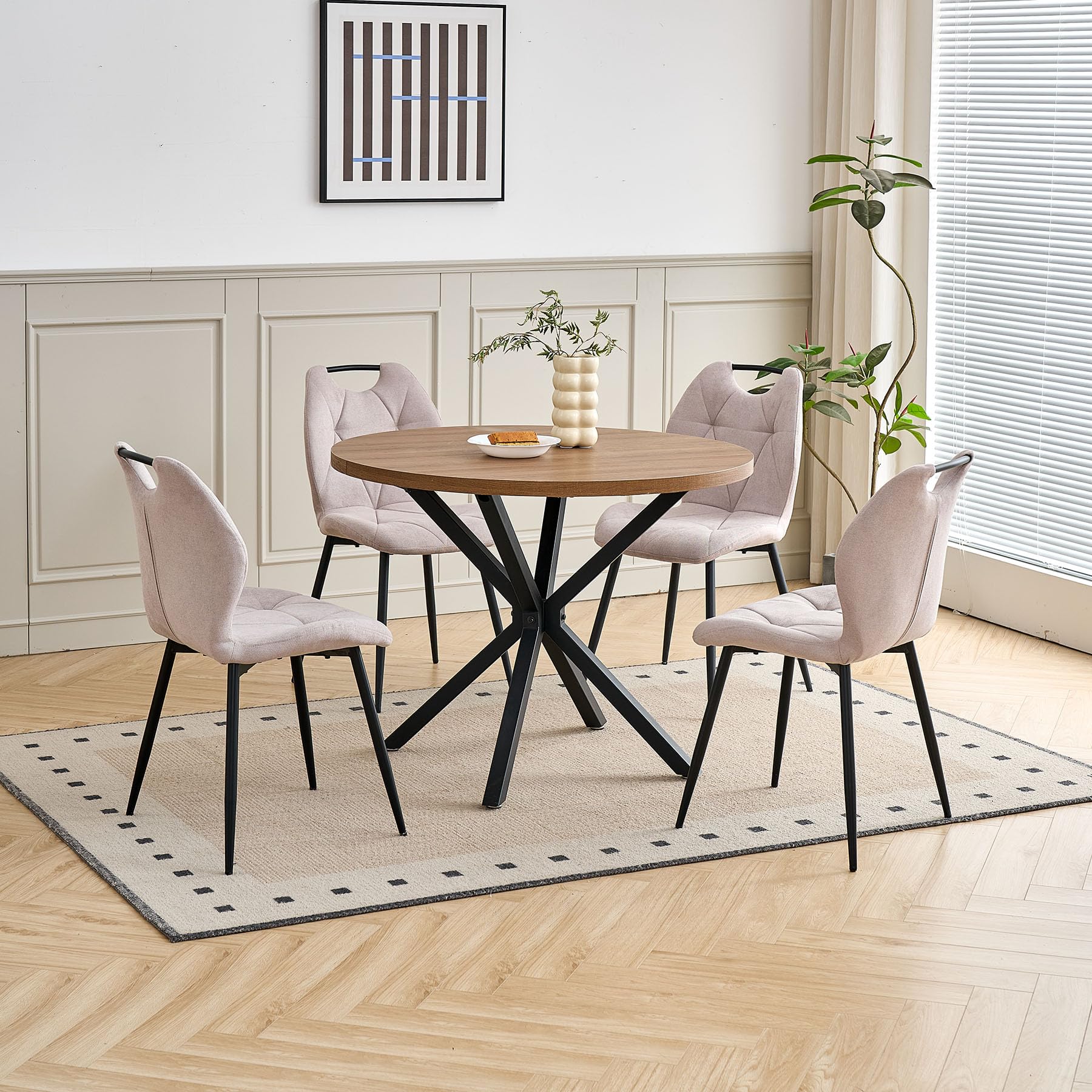Juego de 4 Sillas de Comedor, Sillas de Cocina Tapizadas con Respaldo Alto y asa, Sillas de Tela sin Brazos para el Hogar, la Oficina, el Apartamento y la Sala (Caqui)