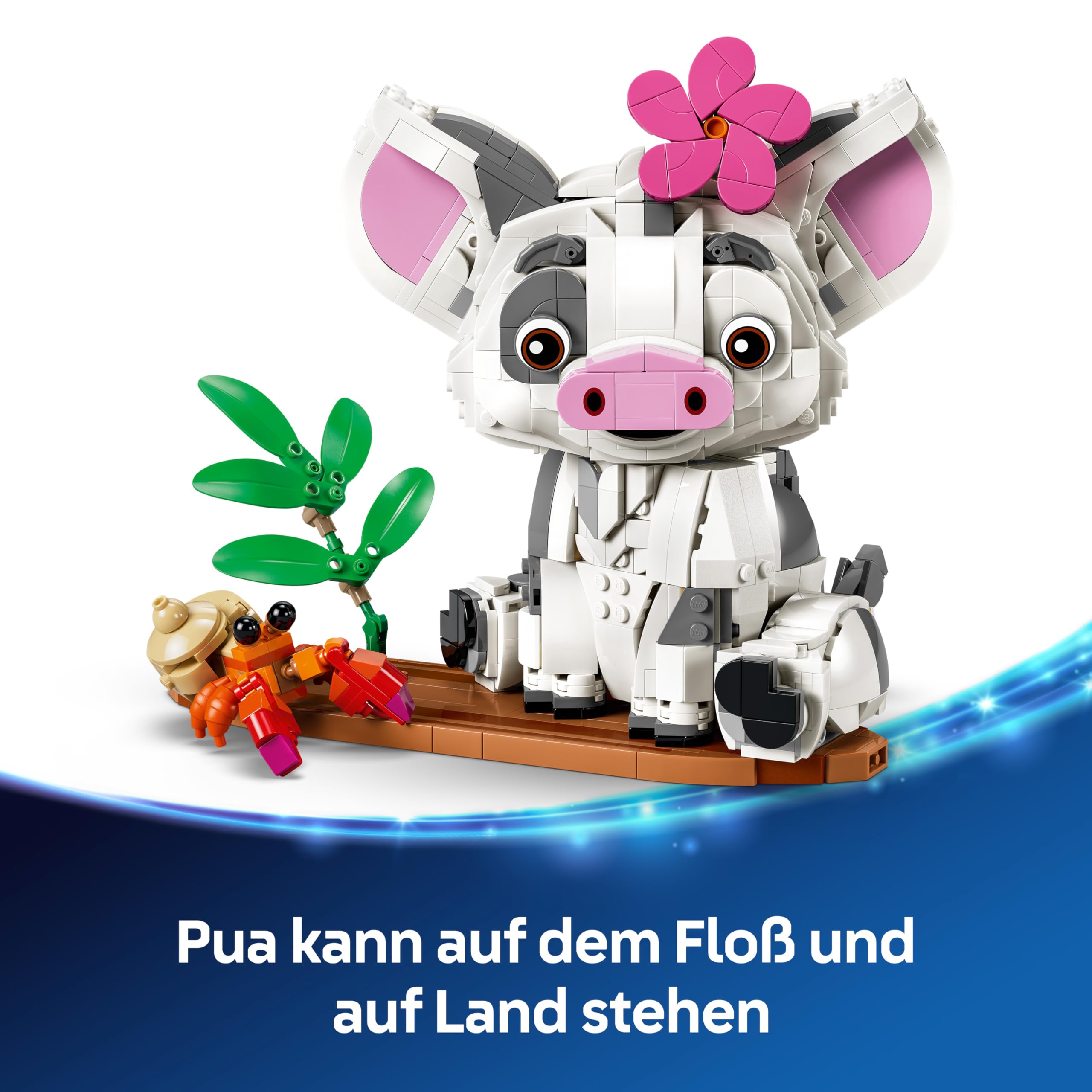 LEGO | Disney Vaiana Pua - Spielzeug Schwein mit Blume, Krabbe und Floßständer als Zimmerdeko - Geburtstagsgeschenk für Mädchen ab 9 Jahren und Filmfans - 43292