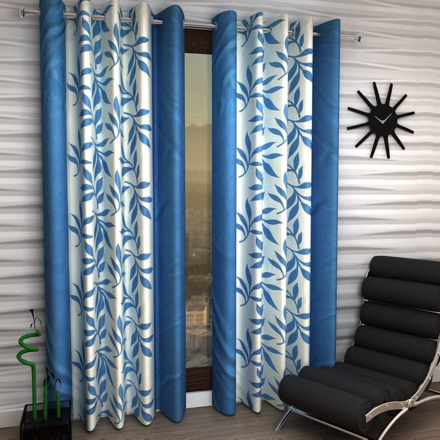 Modern Floral Curtains - 6 Feet Long, Brown -9