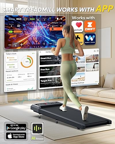 Miniatura 8 de Walking Pad with Incline, Walking Pad Treadmill 300lb Capacity, Voice Control Under Desk Treadmill Works with ZWIFT KINOMAP WELLFIT APP, 2.5HP