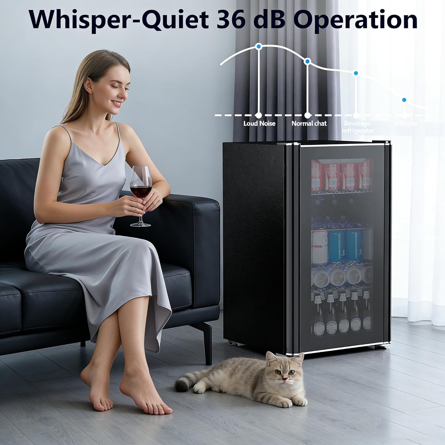 COWSAR Mini Fridge Cooler, 130 Can Beverage Refrigerator with Glass Door, ETL Approved Wine Fridge with Digital Temperature Control, LED Light, Reversible Door for Home, Office, Bar - 3.2 Cu.Ft