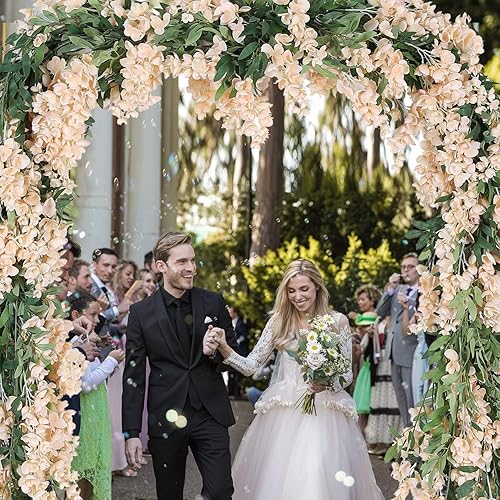 Miniatura 5 de Duovlo 4 guirnaldas de glicina de seda de imitación de 6.6 pies para colgar en el hogar, al aire libre, jardín, ceremonia, boda, arco, decoración