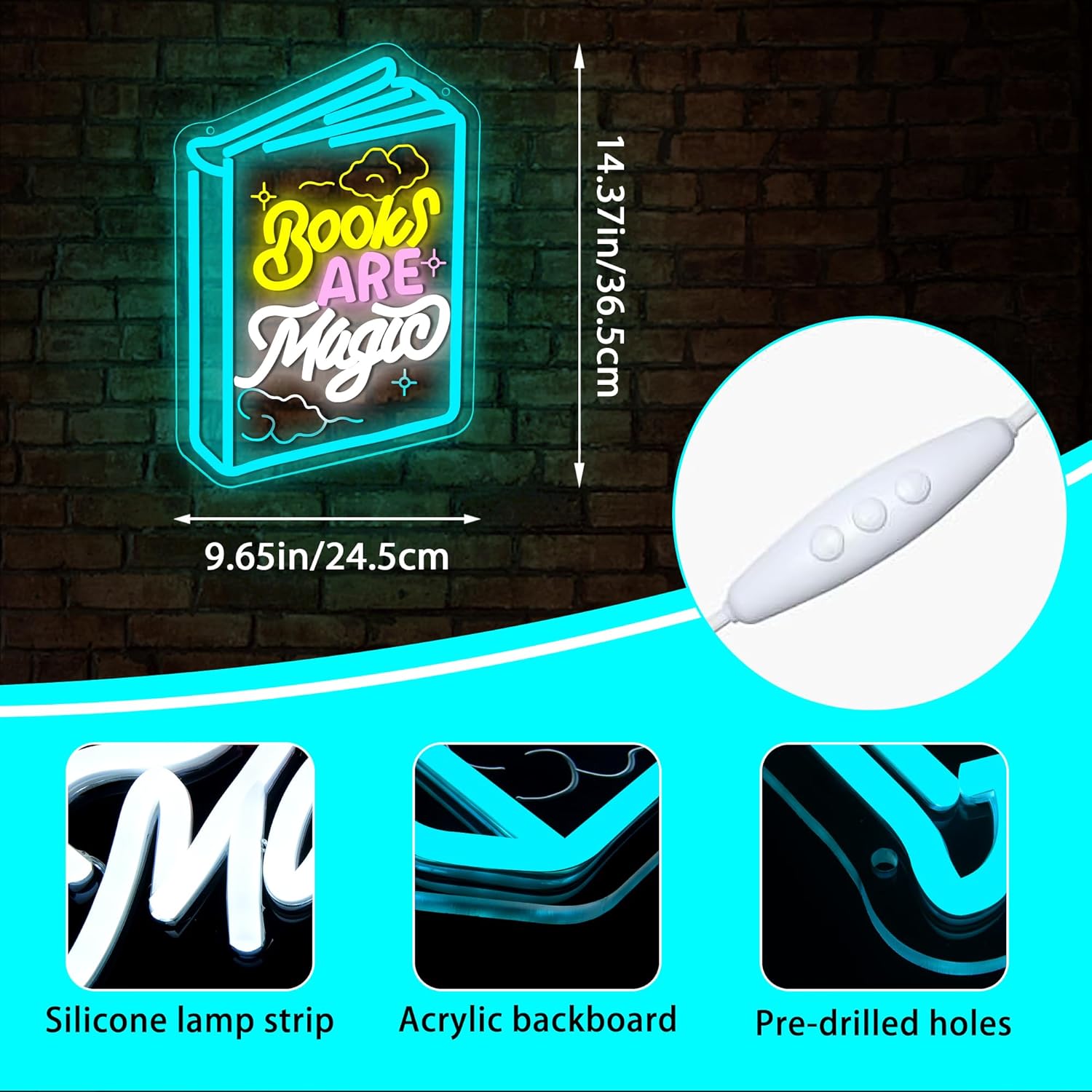 Books Are Magic Neon Sign for Wall Decor Dimmable Read Magic Book Neon Light for Man Cave Led Light Up Sign for Classroom Reading Room Book Party Library Bedroom Gifts Art Size 14.3 * 9.6In(WZCP287)