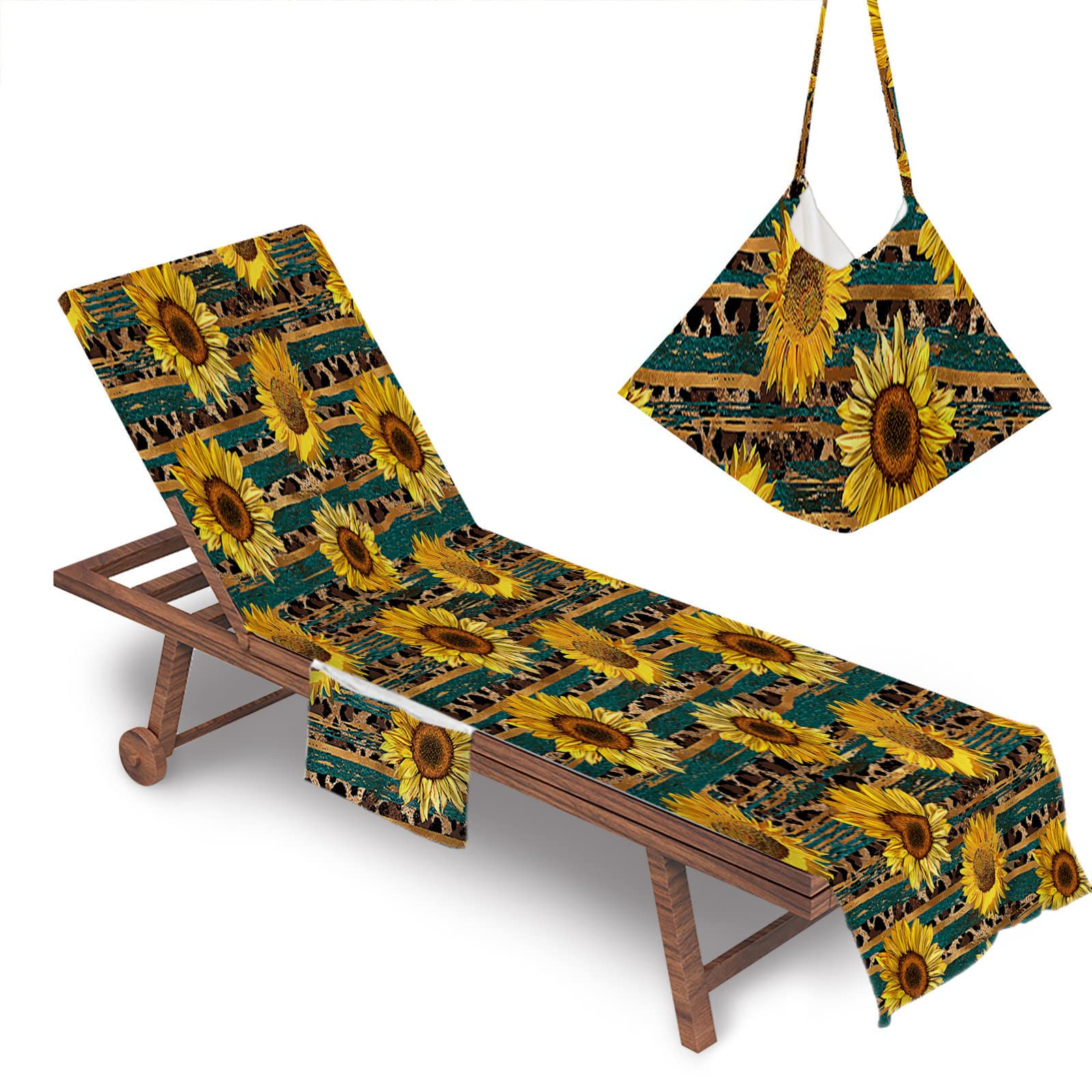 RRrawgff Beach Chair Cover Towel, Sunflower Pattern Beach Towel Lounger Bags with Pockets Sunbed Towels Fitted Microfiber Sun Lounger Towels for Summer Garden Pool Vacation (Helianthus)