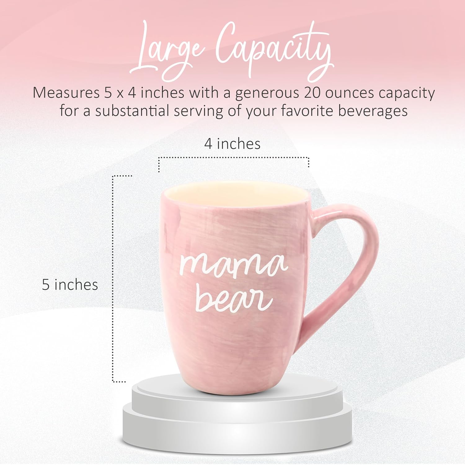 Pavilion Large Ceramic Coffee Mug with "Mama Bear" Text Design, Microwave & Dishwasher Compatible, Tall Coffee or Tea Cups for Moms with Handle, Ideal for Daily Use or Special Occasions - Pink, 20 oz - Image 3