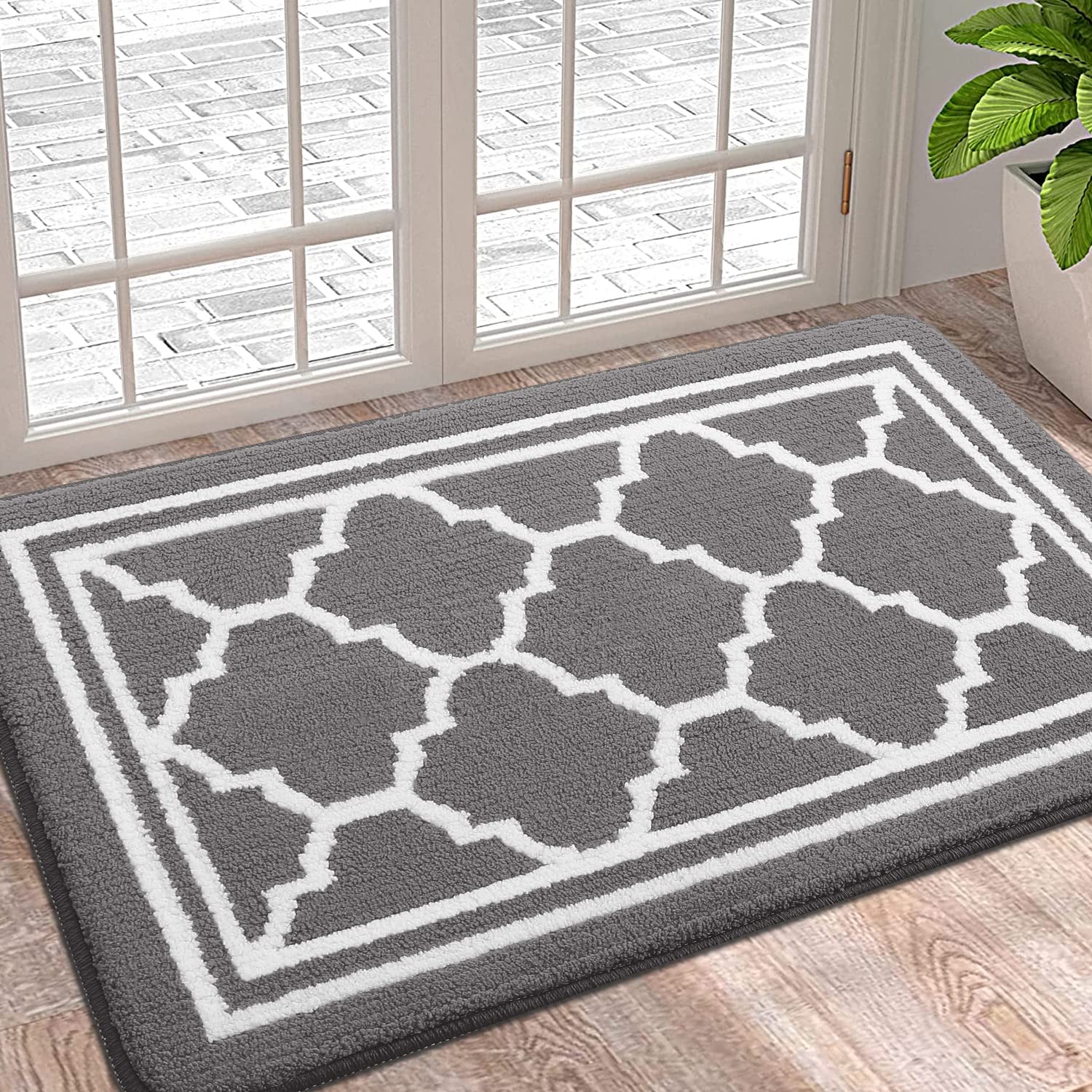 BugandaIndoor Door Mat, Resist Dirt and Absorbent Entrance Mat, Anti-Slip, Low Profile Inside Floor Mat Doormat for Entryway (36x24 inches, Grey)