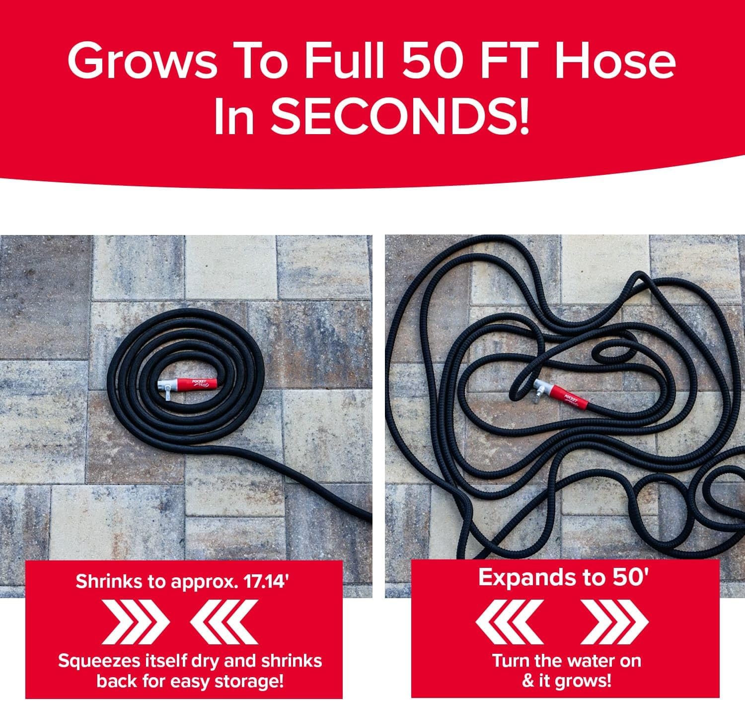 Pocket Hose Silver Bullet 2.0 Expandable Garden Hose 50-FT with Turbo Shot Nozzle, AS-SEEN-ON-TV, Lead-Free, Solid Aluminum Connectors, Easy On/Off Valve, Kink-Free, Leak-Proof
