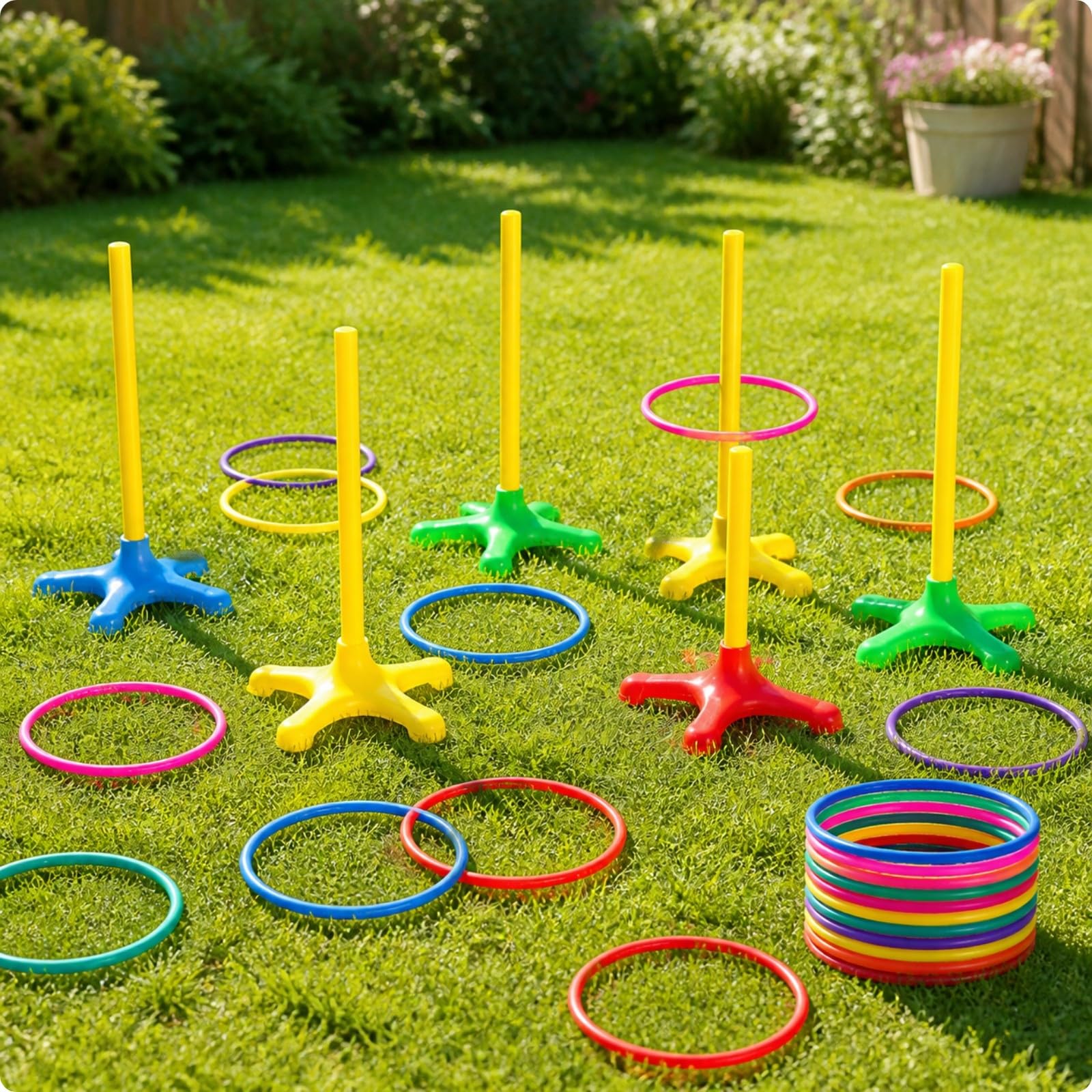 Juego con Sopors Verticales | Multicolor, Set Conos y Anillos, para Fiestas Infantiles, Espacios educativos