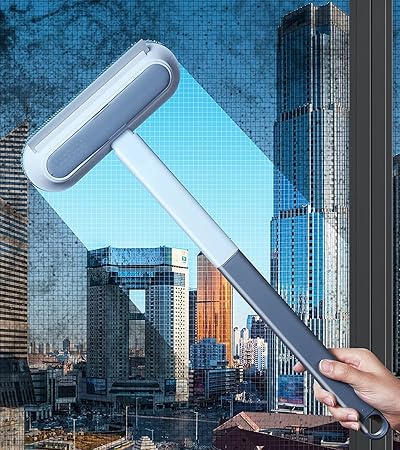 VAIDUE 5 in 1 Cleaning Brush for Window and Glass Screen Cleaner and Wiper- Multifuntional Double Sided for Mesh and Hair Cleaning, Lint and Stain Removal- with 45Cm Extended Handle (Multi color)