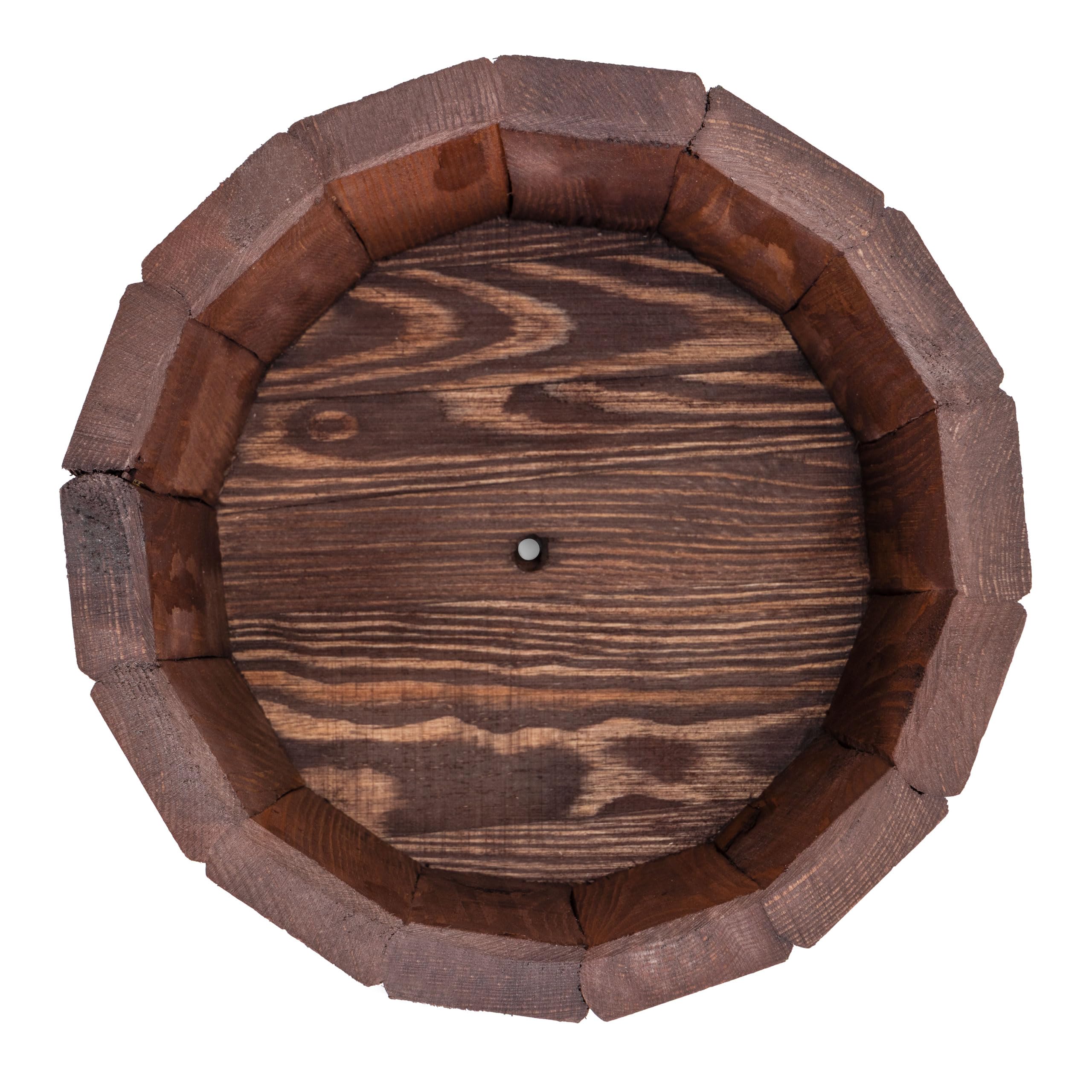 Großer Holz Blumentopf Runder Garten Pflanzkübel mit Metallringen Dekoratives Holzfass als Pflanztopf Wetterfeste Blumenkübel für draußen Balkon Terrasse & Garten (braun, Ø42 x H26)