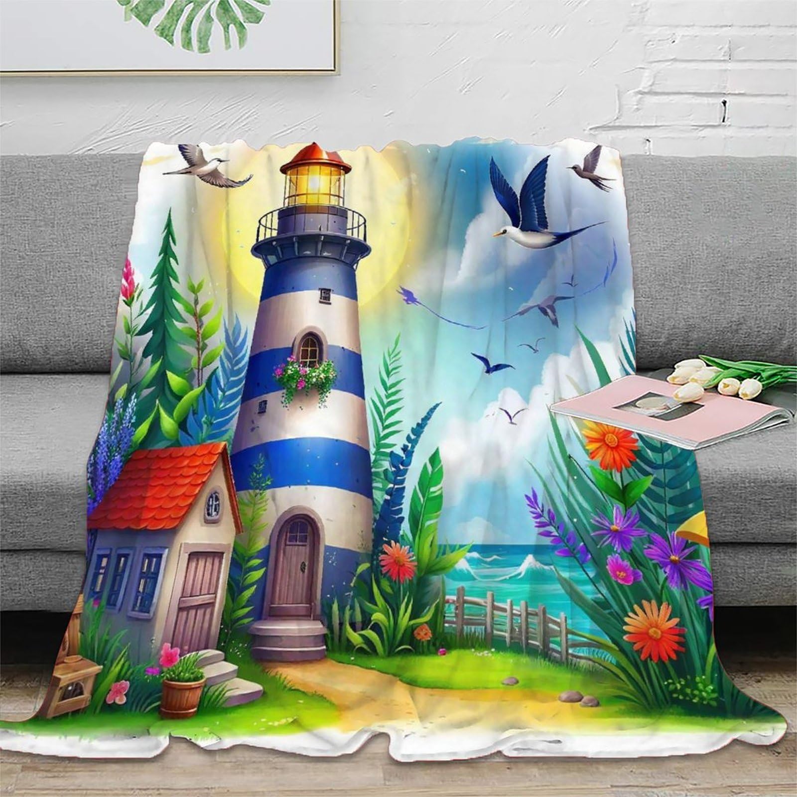 Couverture douillette phare en peluche : le cadeau idéal pour décorer un lit d'enfant