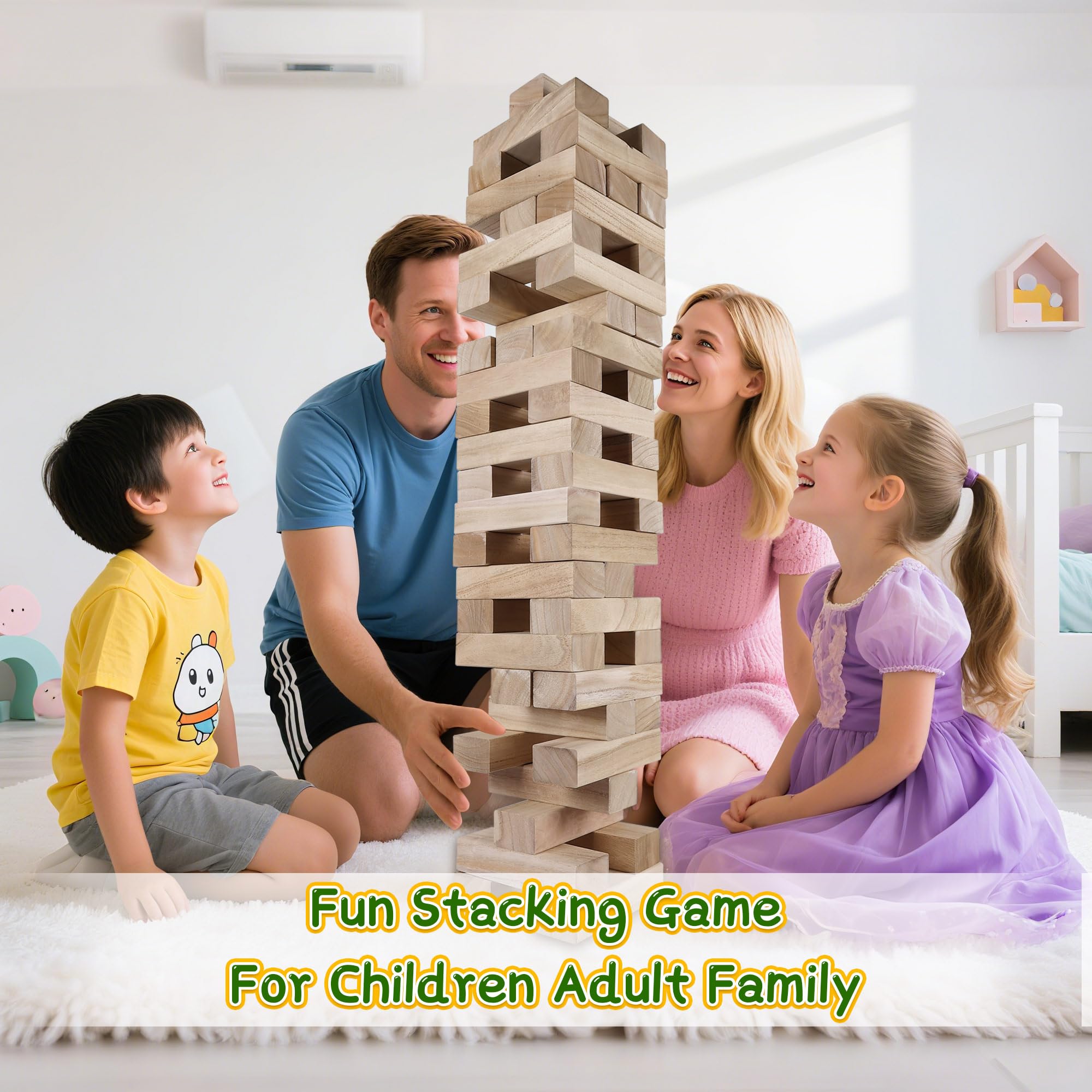 GOTHINK - Juego de torre gigante para remolque, torre grande apilable a más de 5 pies, 54 bloques de madera jumbo para juegos de patio exterior con funda de transporte, apilamiento de madera, juguete
