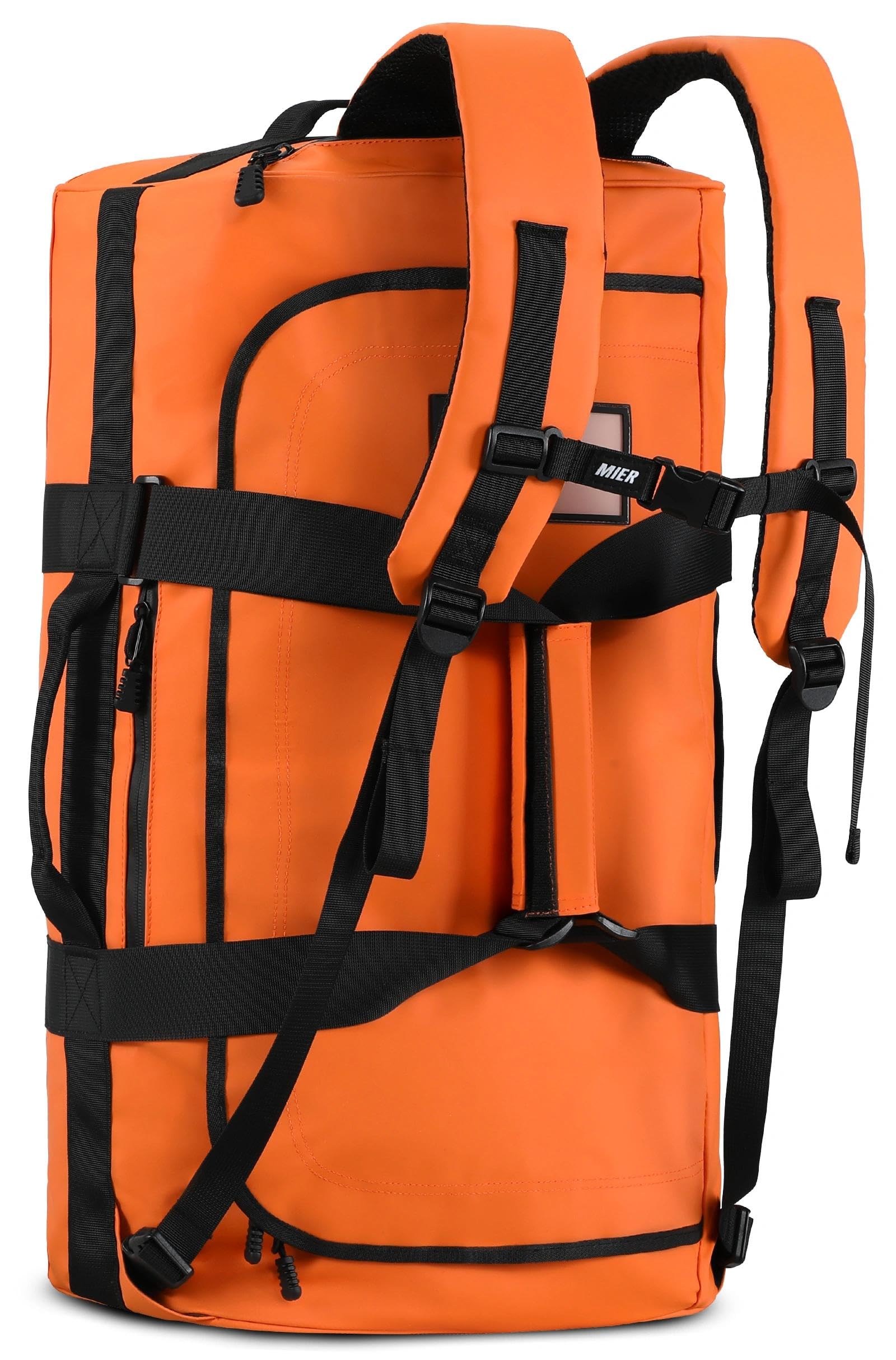 MIER - Bolsa de deporte para hombre resistente al agua grande mochila convertible con correas de mochila y compartimento para zapatos para gimnasio, viajes, 40 l/60 l/90 l, naranja, 60 L, deporte