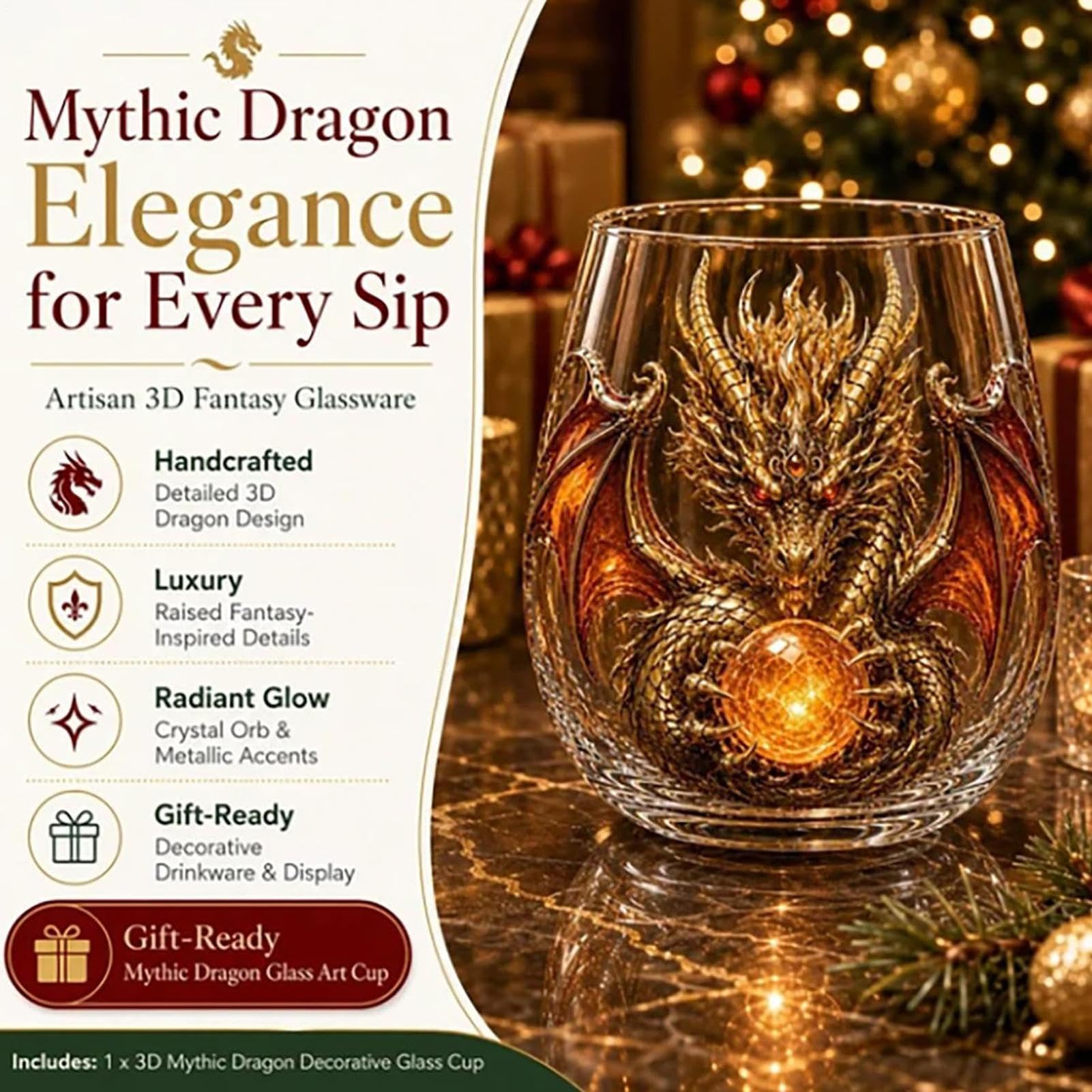 Bicchiere da whisky, bicchiere con drago 3D, elegante senza elegante