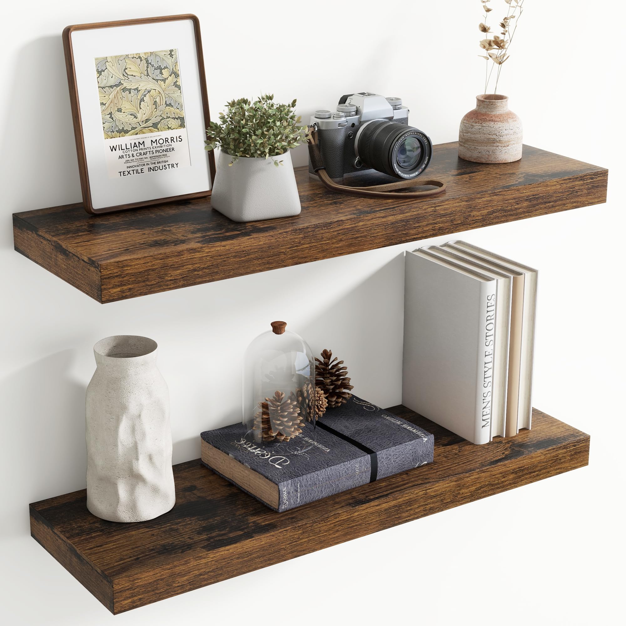 30 Inch Floating shelves for Wall, 8 Inch Deep, Invisible Brackets, Brown