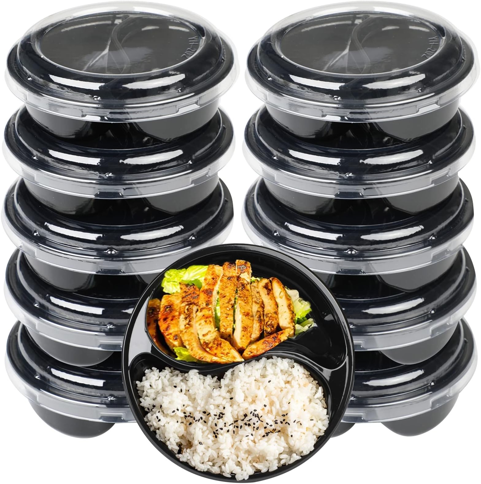 20PCS Plastic Food Containers with Lids, 2 Compartment Trays, Plastic Food Storage Trays with Airtight Lids, Serving Platters for Parties, Takeaway Trays for Lunch Salad Snack (200G)