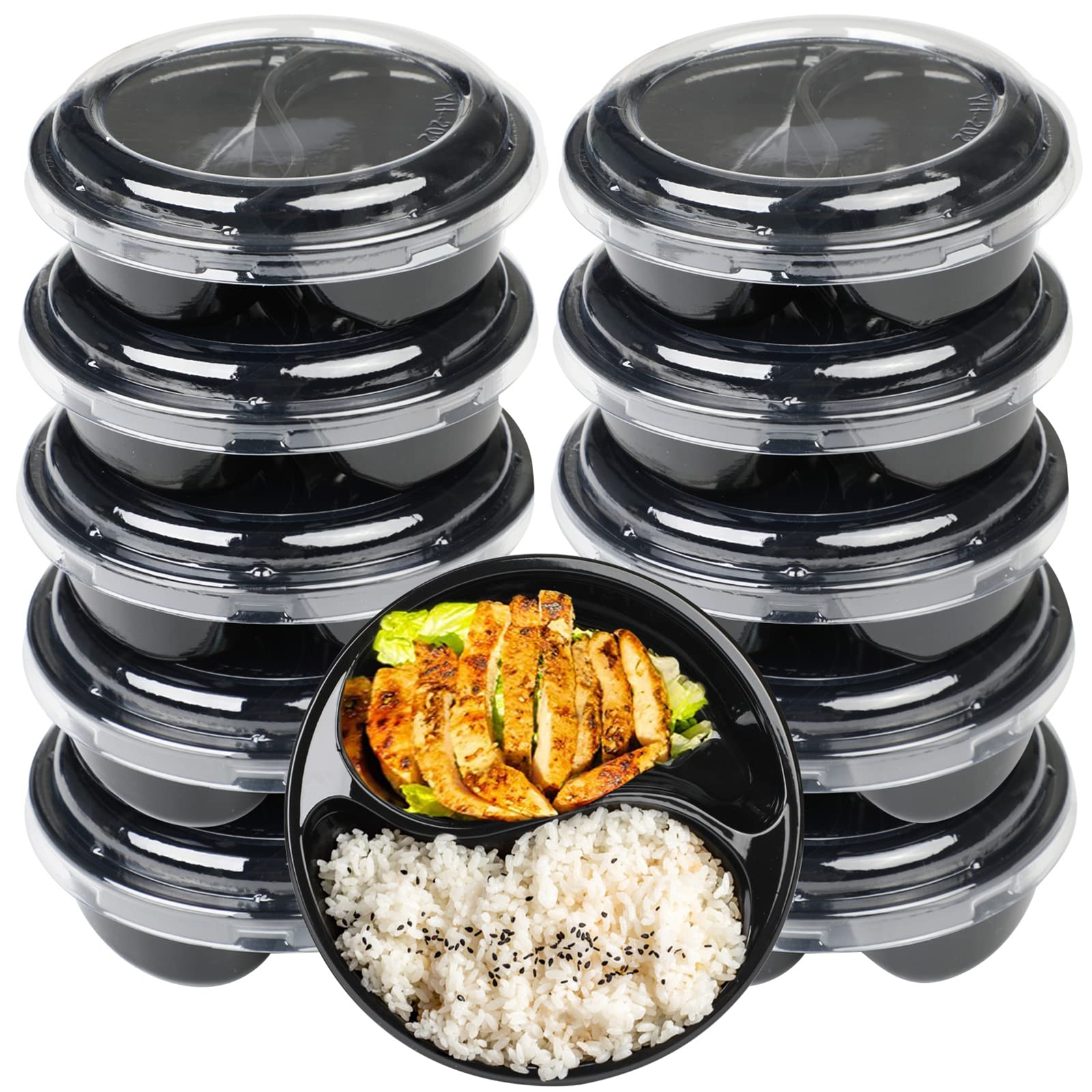 20PCS Plastic Food Containers with Lids, 2 Compartment Trays, Plastic Food Storage Trays with Airtight Lids, Serving Platters for Parties, Takeaway Trays for Lunch Salad Snack (200G)