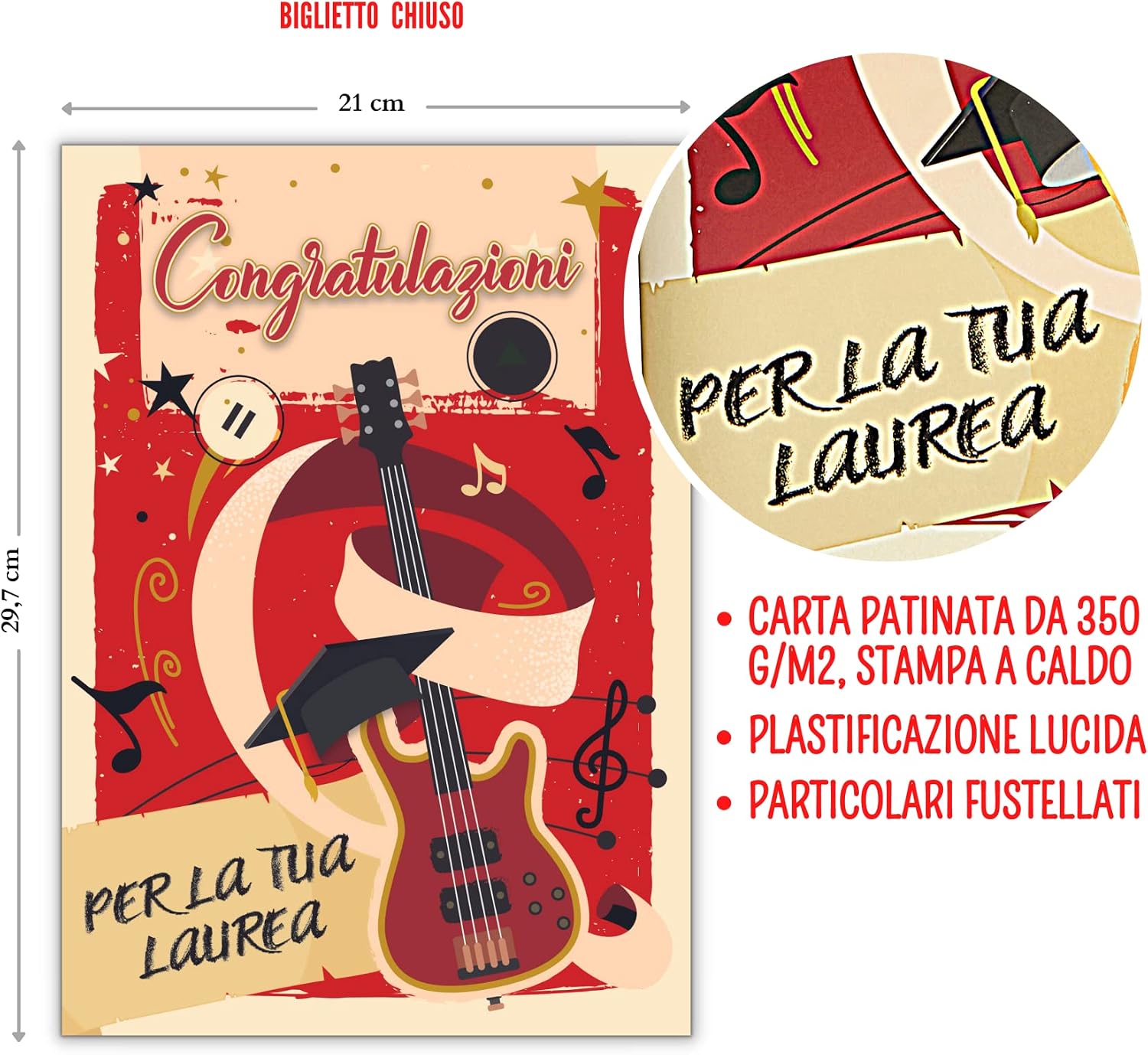 LINA OFFICINE GRAFICHE CREATIVE A4 Graduation Party Card For All Rock Lovers With Interactive Music Sound Of Guns N' Roses 'Sweet Child o' Mine' - Size 22cm x 31.5cm