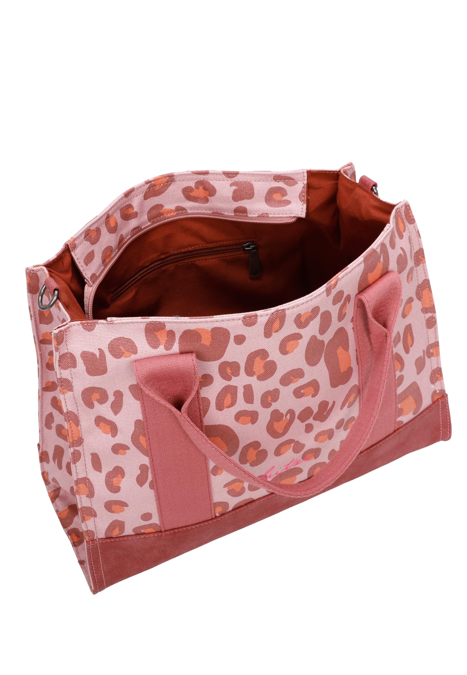 Fritzi Canvas Tote Bag Leo Shopper Baumwollmix Damen Handtasche Umhängetasche Festival City Beach vegan Leoprint 29,5 x 40 x 14 cm – Rosa, Gruen