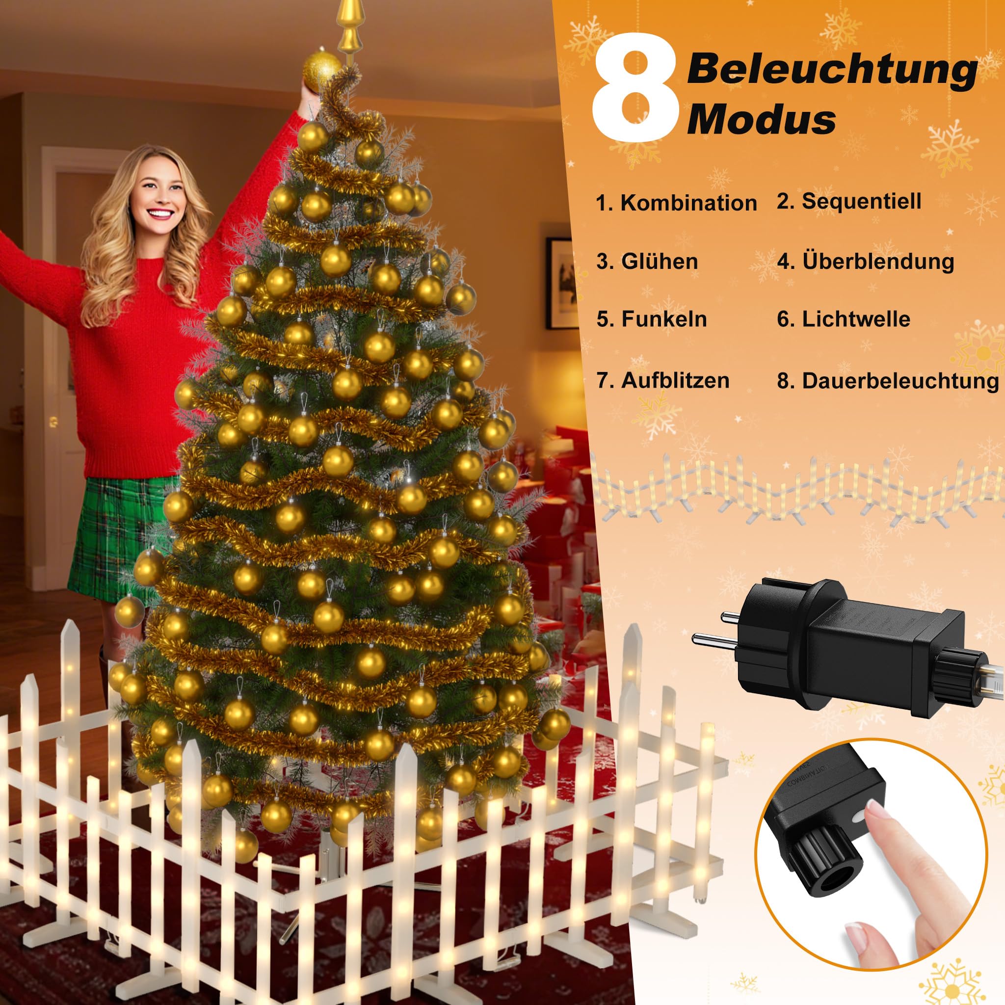 Froadp Podświetlane ogrodzenie ogrodowe z oświetleniem LED, na choinkę, 3,5 m, miniaturowe ogrodzenie, 10 sztuk, płot ogrodowy, płot ogrodowy, obrzeża, trawnik, dekoracja bożonarodzeniowa, dekoracyjne