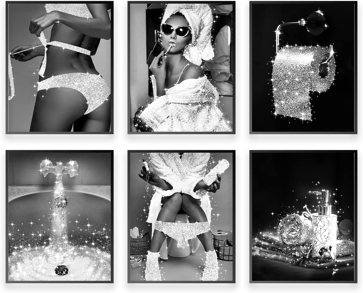MKHFUW Bathroom Poster of Modern Women, Fashionable Bathroom Wall Decoration, 6-Piece Set, Bathroom Art