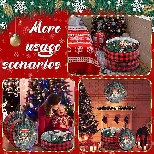 Miniatura 7 de Shappy 4 bolsas de almacenamiento de coronas de Navidad, contenedor de almacenamiento para coronas con ventana transparente, caja de almacenamiento