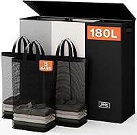 Vista 23 de SOLEDI Cesta de ropa sucia de 180L de 3 secciones, cesta de ropa sucia extra grande con tapa, cesta de ropa sucia con asa resistente, organizador