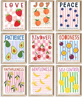 Fruit of the Spirit Wall Art Christian Bible Verse Canvas Wall Decor Inspirational Religious Quote Poster Prints Artwork Painting for Classroom School Nursery Kids Bedroom 12x16 In Unframed Set of 9