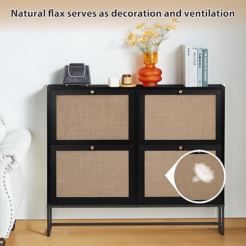 Miniatura 5 de UHMUVFM Accent - Armario de almacenamiento de zapatos con 4 cajones abatibles, armario de almacenamiento con mango de metal y base de metal,