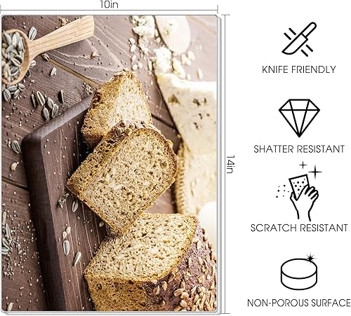 Miniatura 2 de JAMBALAY Tabla de cortar de vidrio templado, 10 x 14 pulgadas, apta para lavavajillas, con patas de goma, resistente a los arañazos, resistente al