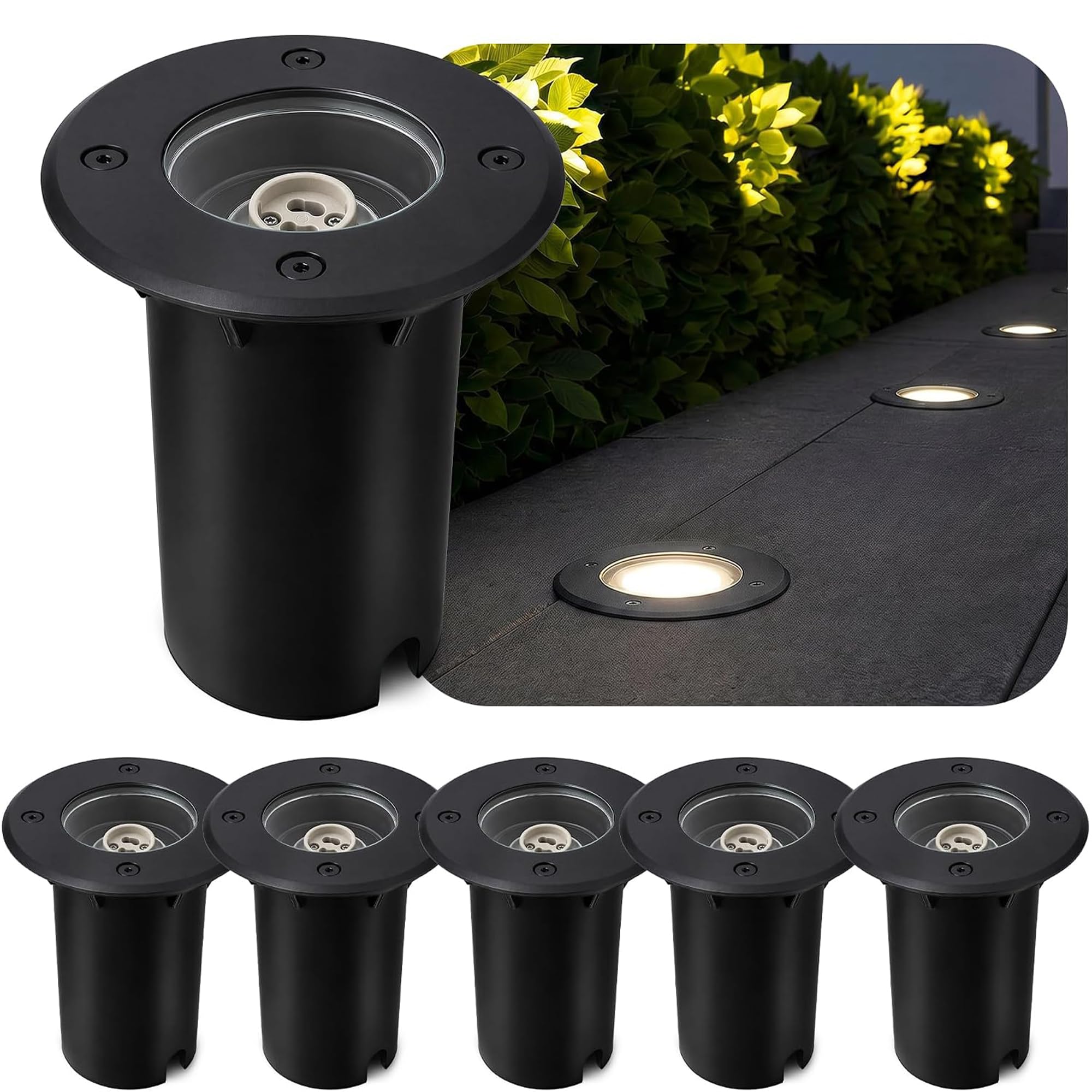 SSC-LUXon KALPA Nero - 6 Faretti Incasso Pavimento Esterno IP67 230V I segnapasso carrabile, calpestabile, senza lampadina, acciaio inox e vetro reale, per giardino, vialetto e terrazza