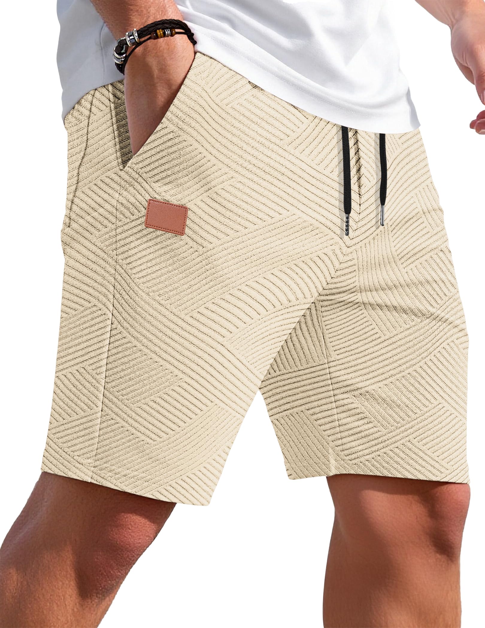 TARAINYA Textur Kurze Hosen Herren Baumwolle Shorts Hose Sommer Casual Elastische Taille Kordelzug Stretch Freizeitshorts Mit Taschen