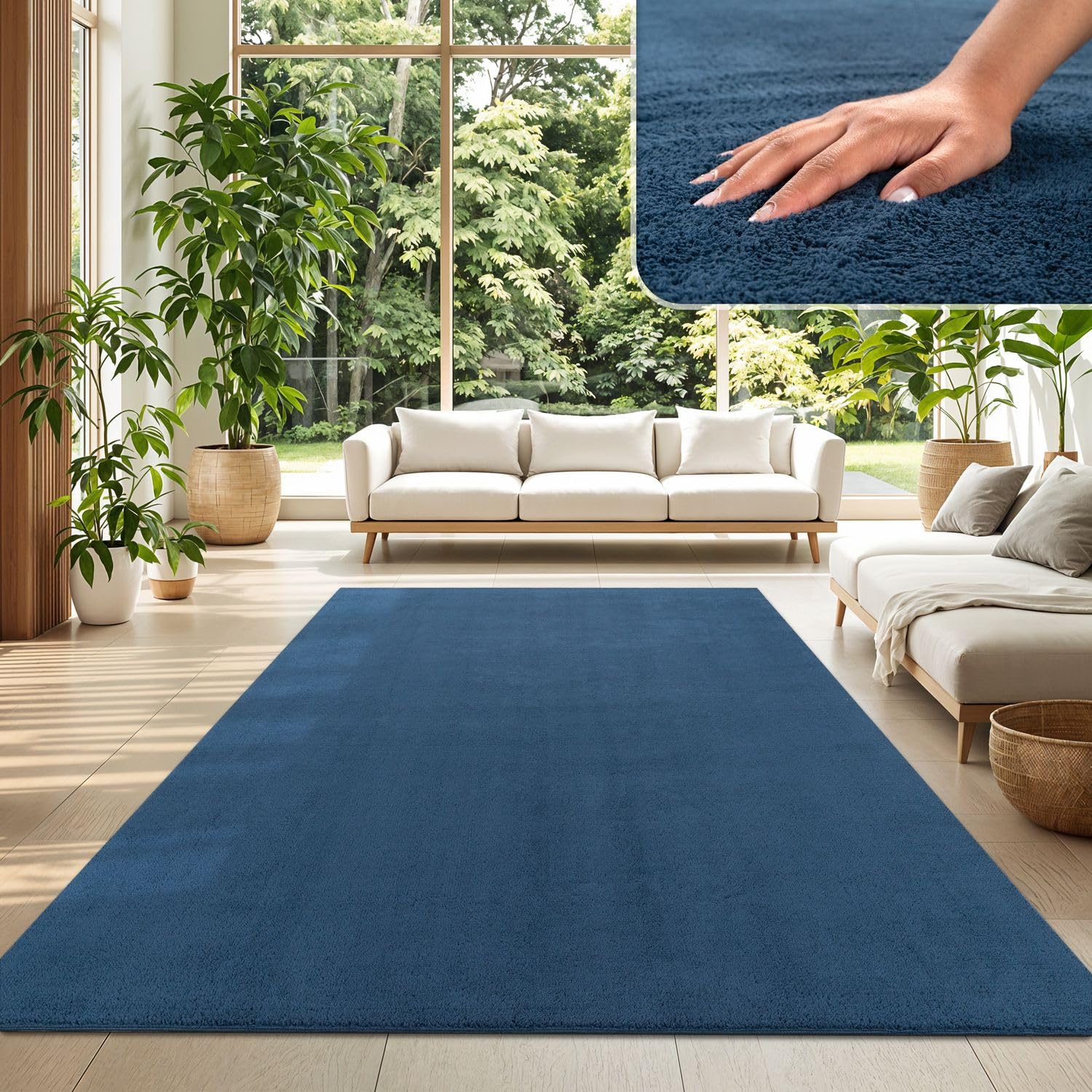 TT Home Wohnzimmer Teppich Kurzflor Anti-Rutsch Rückseite Unifarben Modern Waschbar
