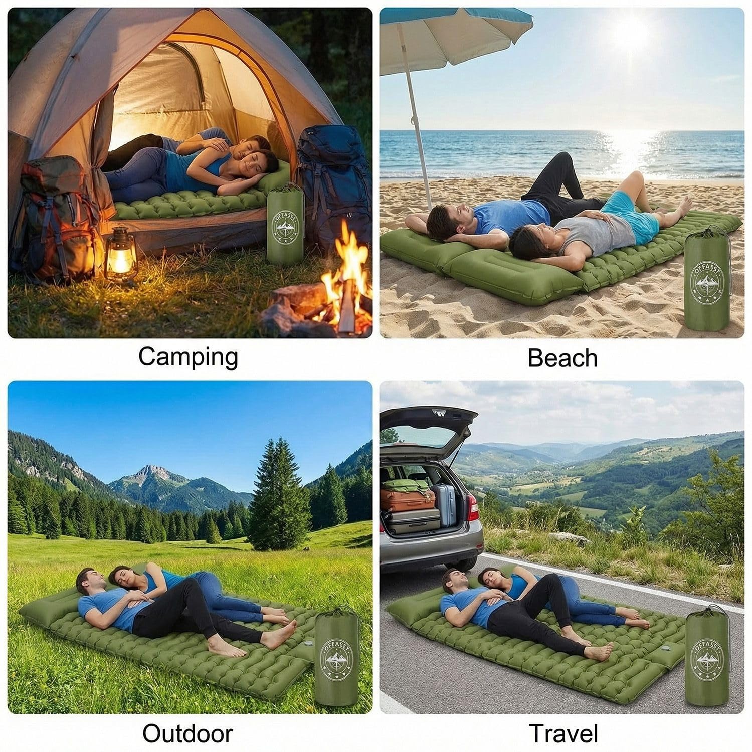Matelas pour 2 Personnes, Double Matelas de Camping épais - Matelas Gonflable Ultra léger - Matelas Gonflable pour Le Camping, l'extérieur - pour la Plage et la randonnée - avec Pompe