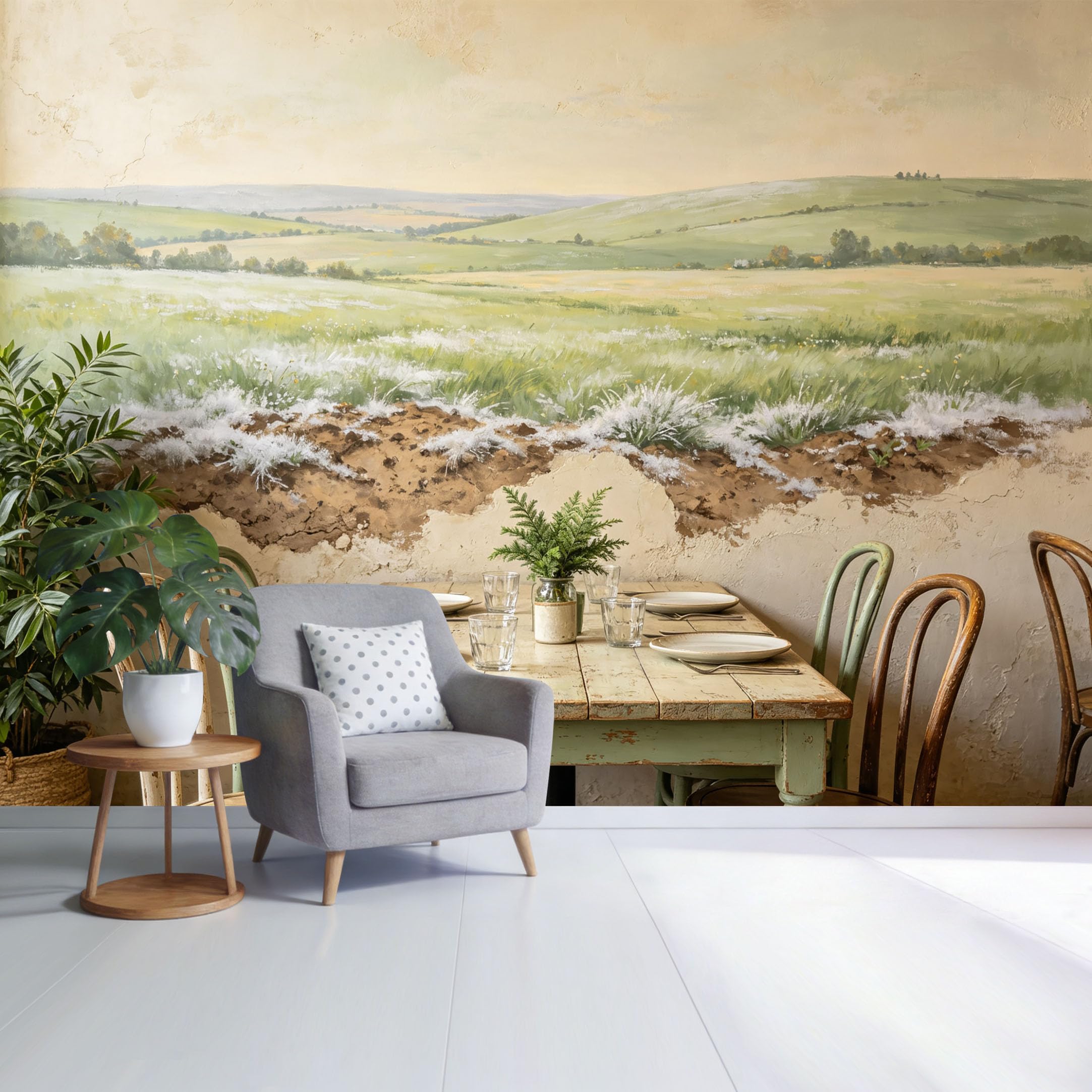 Custom Size Wall Mural Pastoral Green Meadow Landscape Vintage Farmhouse Style SelfAdhesive Wall Fabric Removable Wallpaper for Home Office Decor