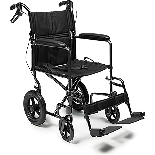 Everest & Jennings Deluxe Transport Wheelchair, Steel Frame & Upgraded Wheels, 19" Seat, Black