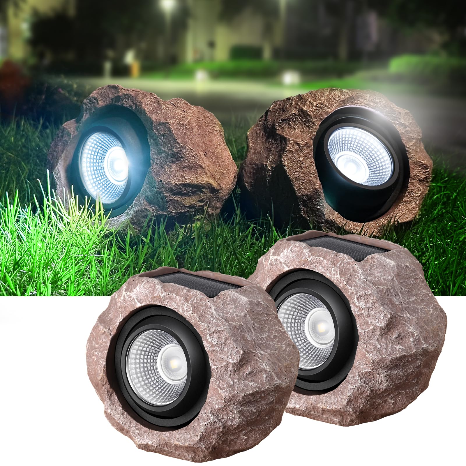 Solar Powered Outdoor Lights(2pcs), Solar Rock Lights Super Bright Solar Spot Garden Light, IP65 Waterproof Spotlight Outdoor Rock Light for Garden Yard Walkway Pathway Patio
