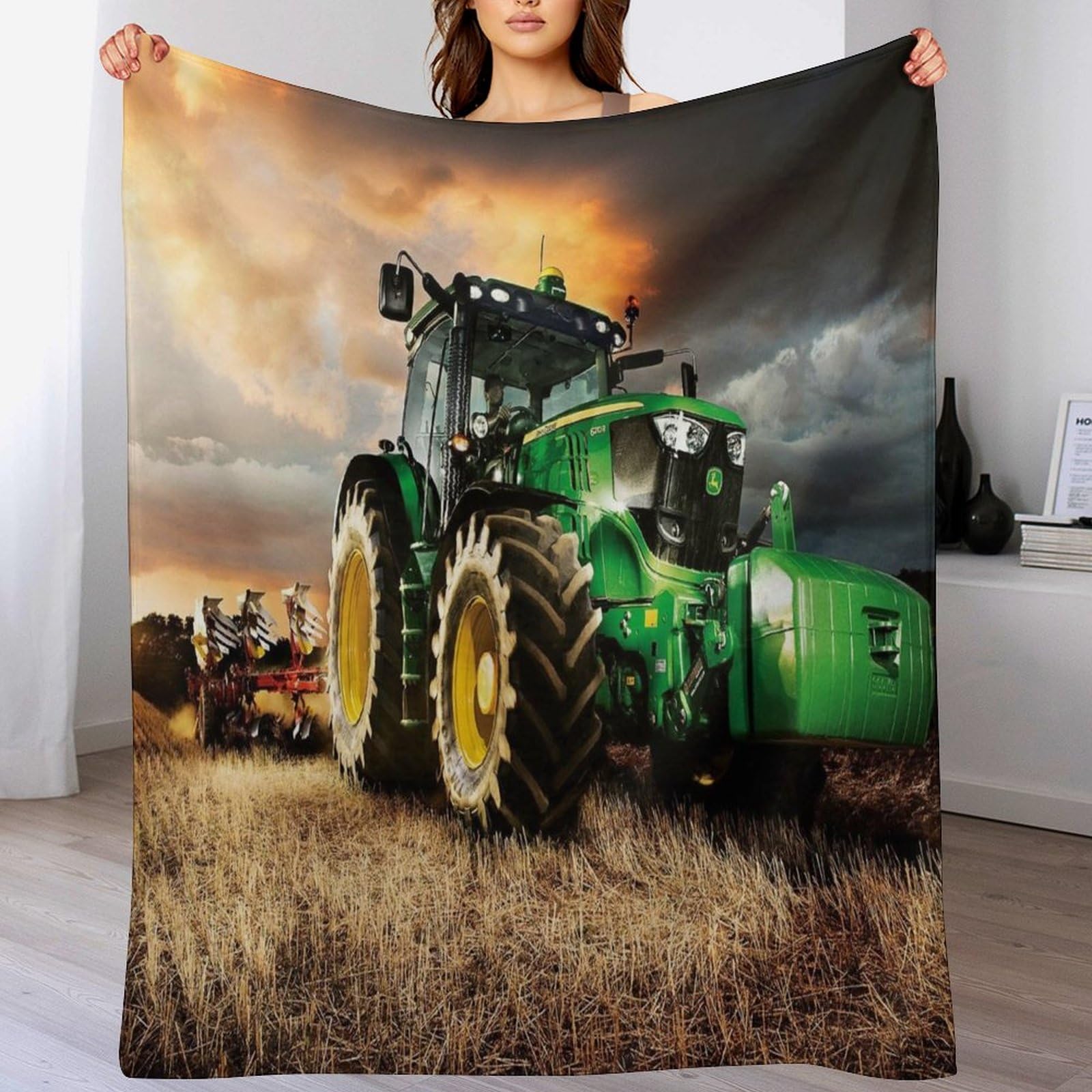 Couverture plaid tracteur flanelle polaire contre le froid pour canapé et chambre à coucher douillette