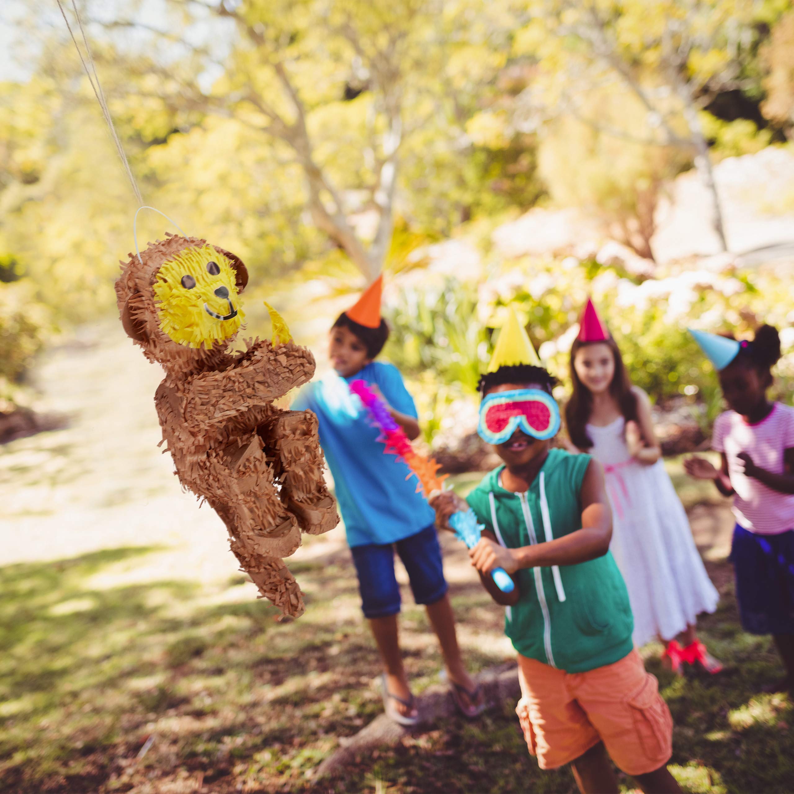 3 Piñatas Mono, para Colgar, Fiestas Cumpleaños Niños y Niñas, Simio, Rellenables con Chuches, de Papel, Marrón