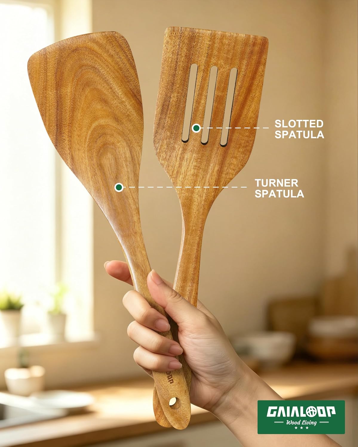 Acacia Wood Spatula Set, 2-Piece Turner & Slotted Spatula