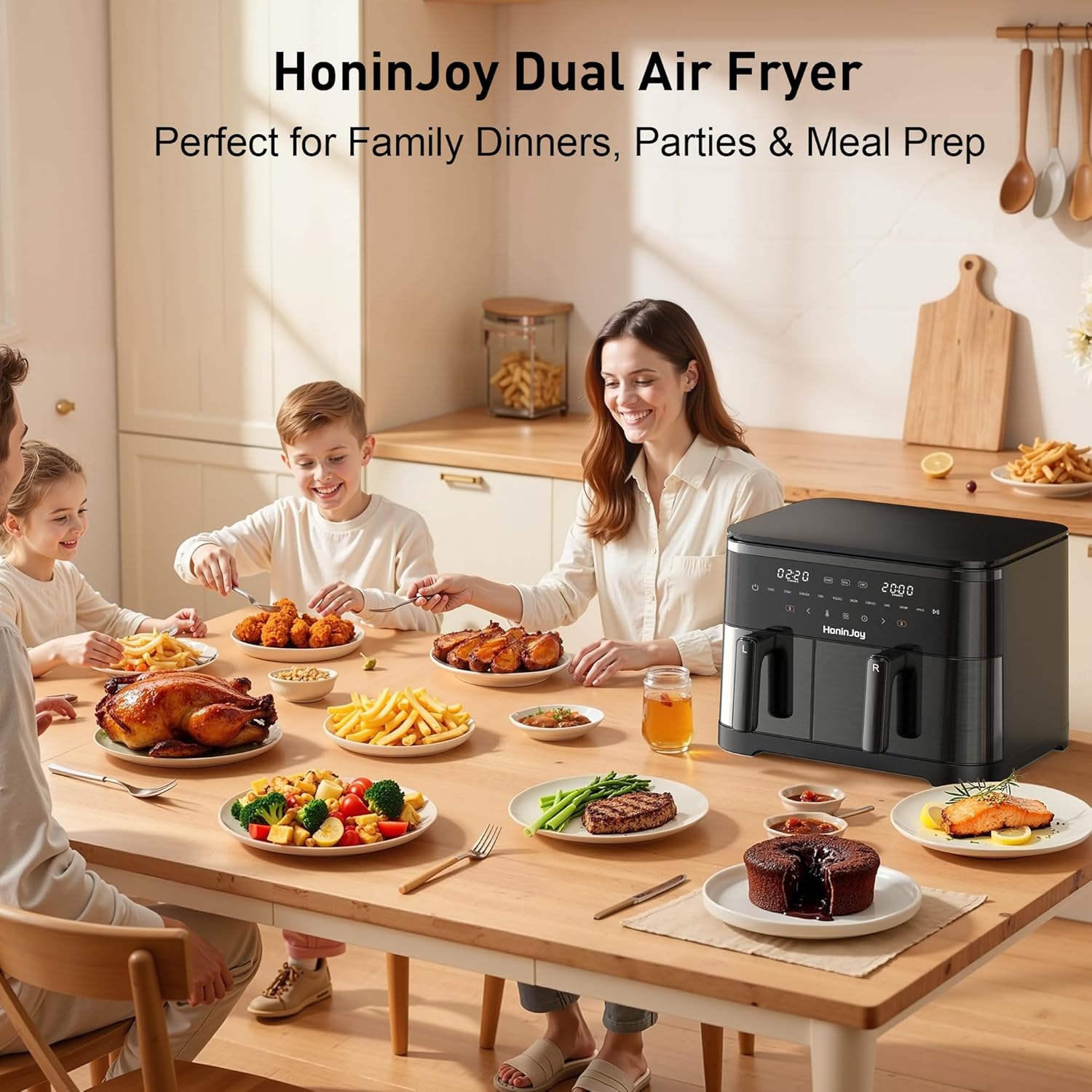 12QT Large Air Fryer with Dual Basket (4QT+8QT), 13-in-1 Digital Touchscreen Double Zone Air Fryers with 50pcs Paper Liners, Sync & Dual, for Bake, Roast, Shake Reminder, Dishwashe...