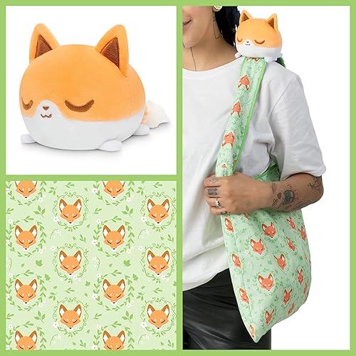 Miniatura 5 de TeeTurtle - Bolsa de peluche - Zorro floral - De los creadores del peluche reversible original de pulpo - Lleva a tu amigo de peluche donde quiera