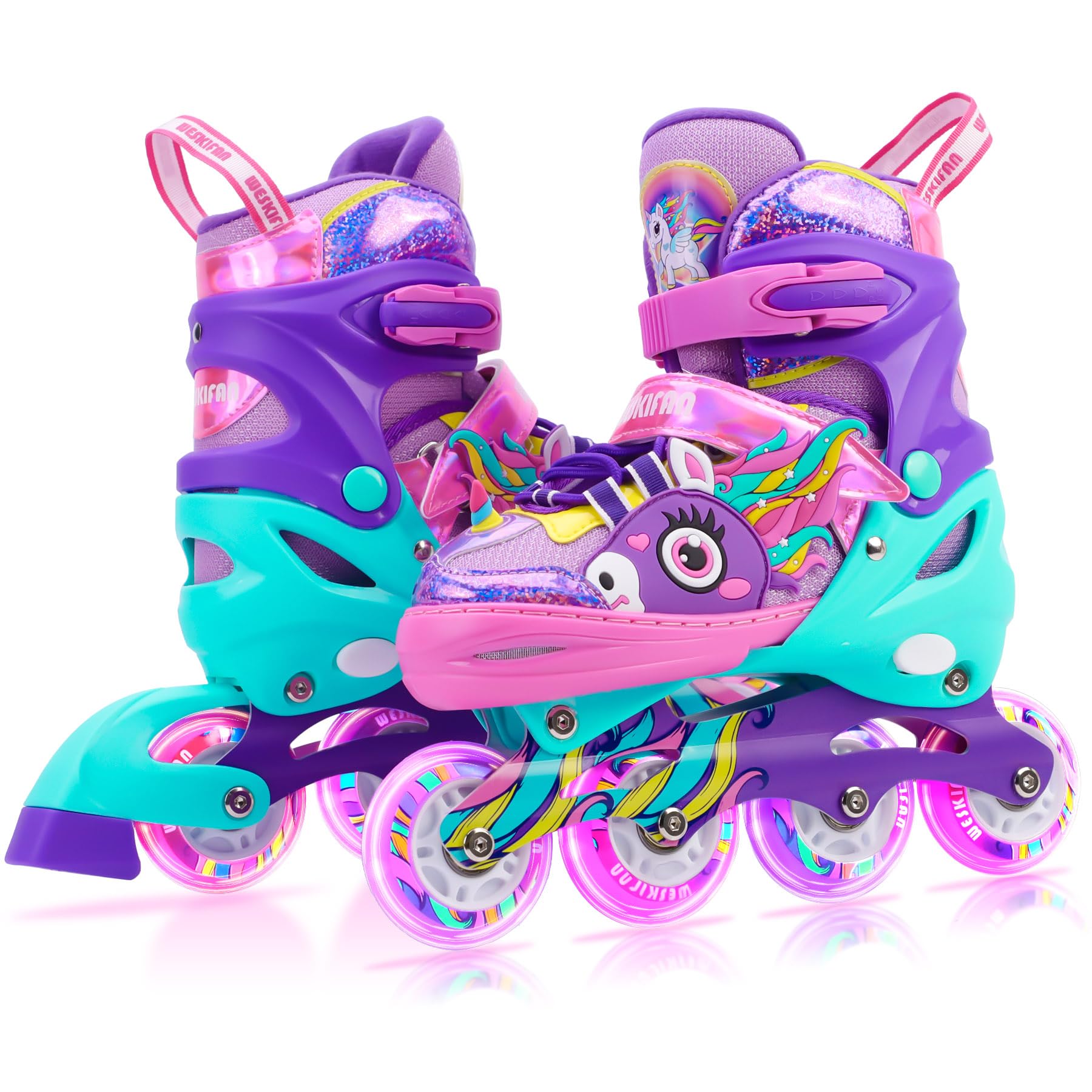 Pattini in linea con unicorno, per bambini, regolabili, per bambini, con ruote luminose, per bambini, per adolescenti, principianti, regali di compleanno e Natale