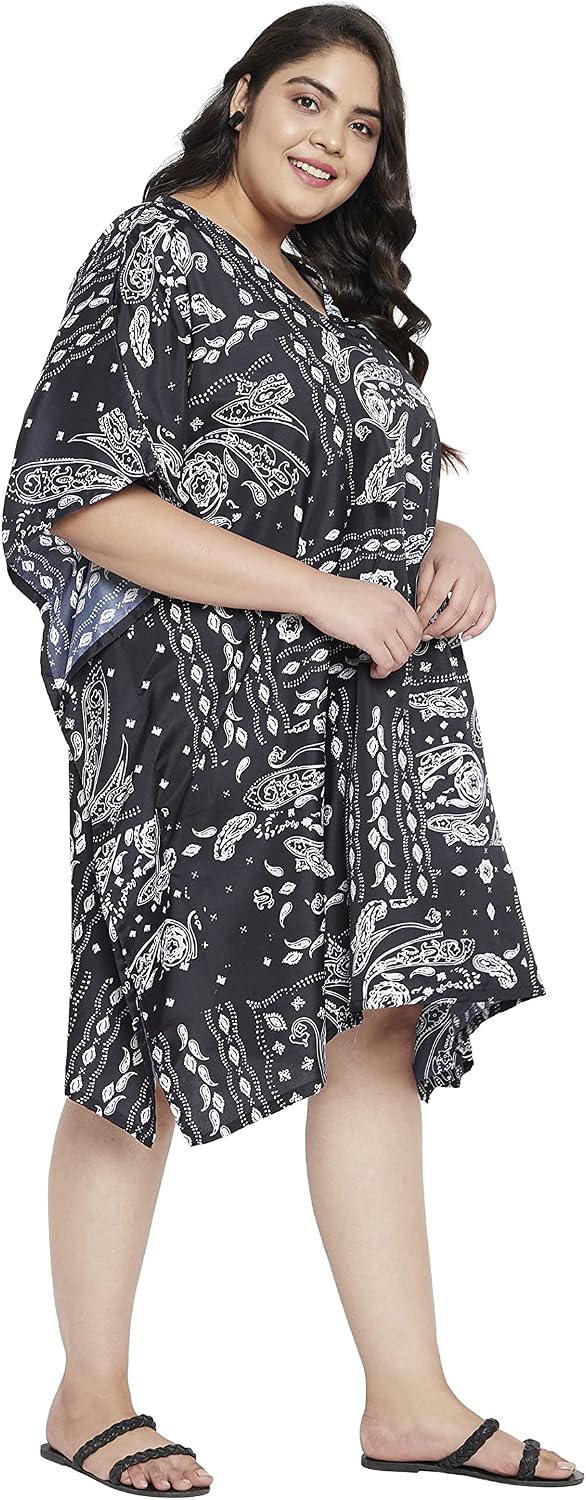 Oussum Short Caftans for Women Plus Size Kaftan Tunic Tops Polyester Summer Beach Clothing Mini Cover Ups Dress for Ladies